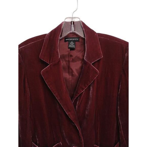 Spencer Jeremy Silk Velvet Blazer Sz M Burgundy Whimsi Holiday Party Elegant Vtg - Picture 7 of 15